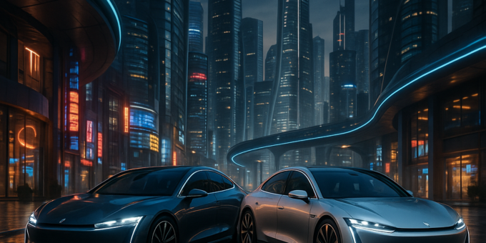 luxury electric cars 2025 in futuristic urban setting